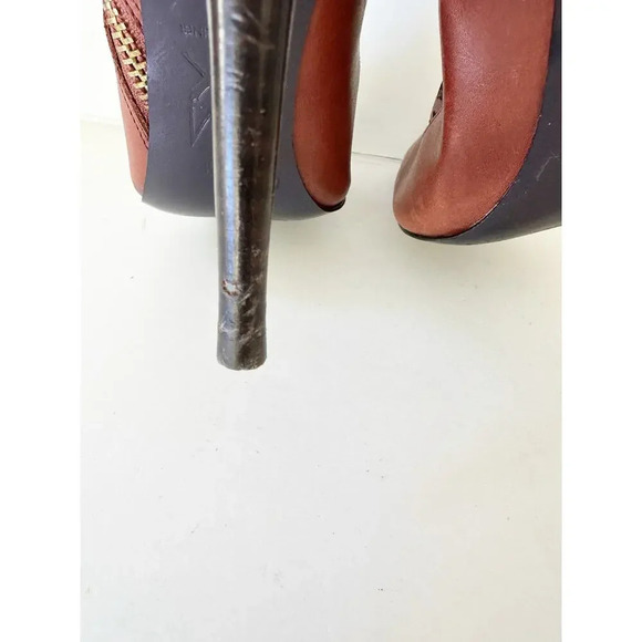 DONALD PLINER 7.5 Brown Heeled Perforated Lattice Ankle Stiletto Boots - Picture 6 of 8